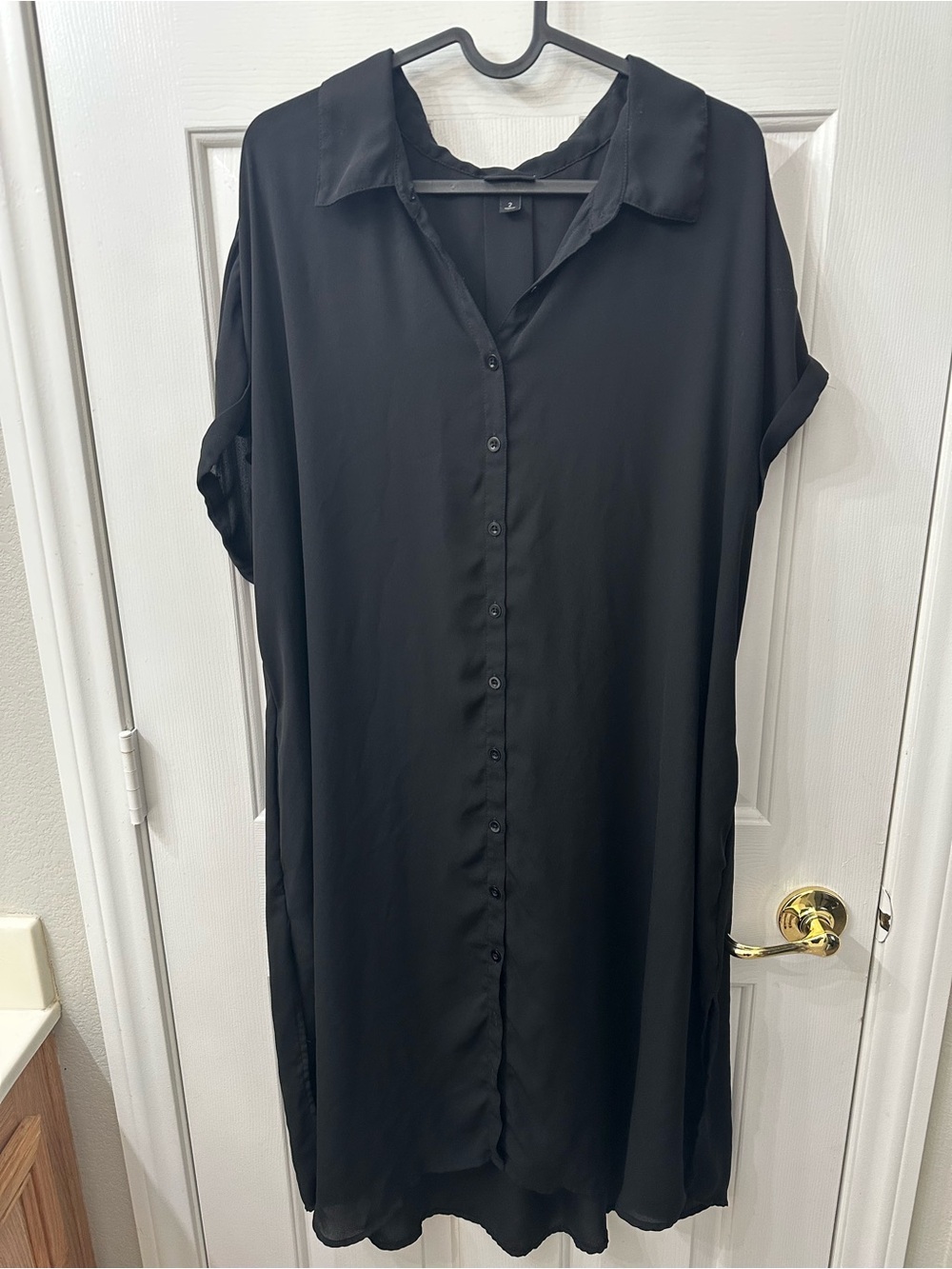 Torrid Tunic Top Midi Shirt Dress Black Button Down Collar Pockets 2X